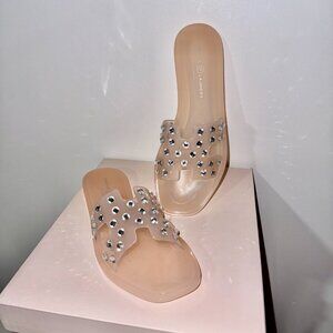 Chinese Laundry Clear Nude Jelly Slide Sandals with Silver Studs
